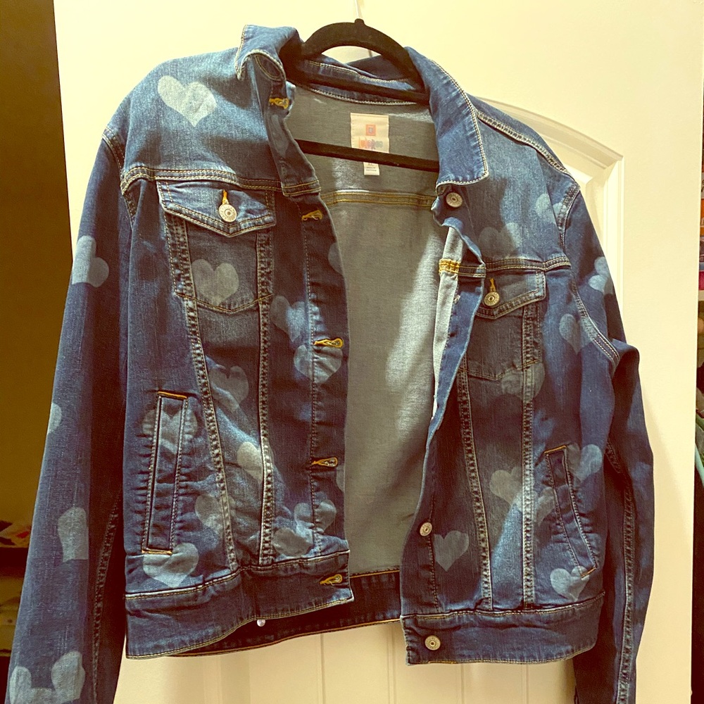 NWOT Lularoe Harvey Denim Jean Jacket w/ hearts